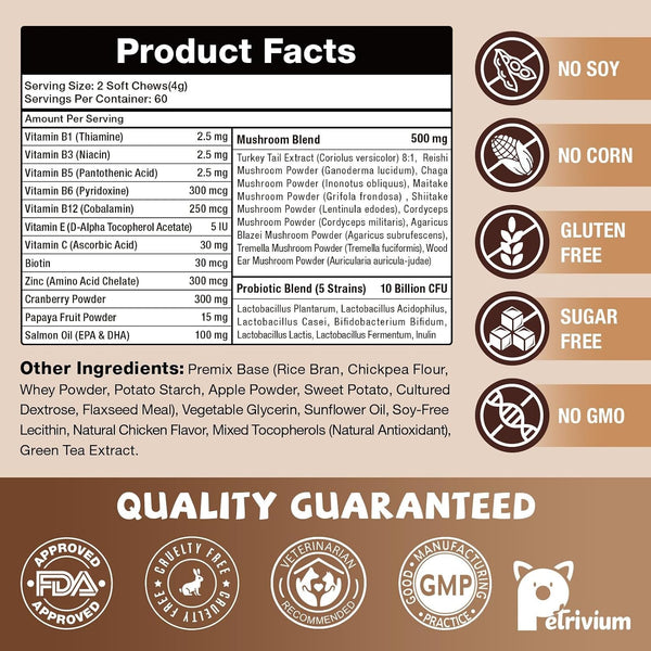 Turkey Tail Mushroom for Dogs with Probiotics - Mushroom Supplement for Dogs Lumps and Bumps, Reishi, Lion'S Mane - Immune Boost, Gut Health, Lipoma, Joint & Skin Support Multivitamin, 120 Chews8
