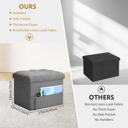 Storage Ottoman with Extra Thick Foam Padded Seat, Foldable Foot Rest Stool with Linen Fabric, 43L Ottoman with Storage Bench for Bedroom Living Room, Holds up to 300Lbs, 17X13X13In, Dark Gray3