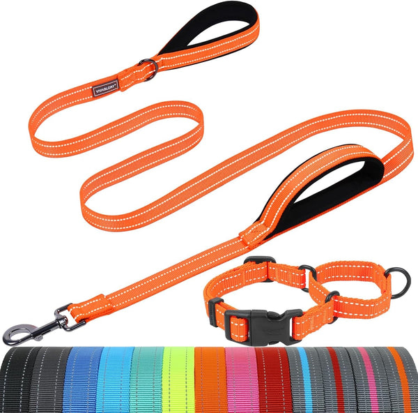 VIVAGLORY Double Handle Dog Leash Twingrip, 6Ft X 1In, Navy | Dog Leash for Collar with Traffic Handle & 2 Loop for Walking & Training, Traffic Control Reflective Heavy Duty Puppy Pet37
