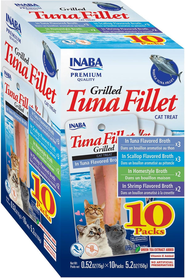 INABA Grilled Fillets Cat Treats, Tuna in Tuna Broth, 6Ct | Hand-Cut Grilled Tuna, Broth-Packed, Vacuum Packed, 71% Moisture, Immune Support, Grain-Free, 6 X 0.52 Oz Fillets10