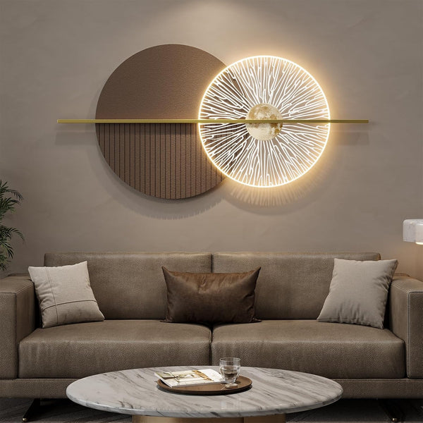 Large LED 3D Wall Art for Living Room, Modern Abstract Acrylic Luxury Textured Horizontal Wall Decor Prints, Brown Minimalist Geometric Lighted Home Decor for Bedroom Dining Room Hallway1