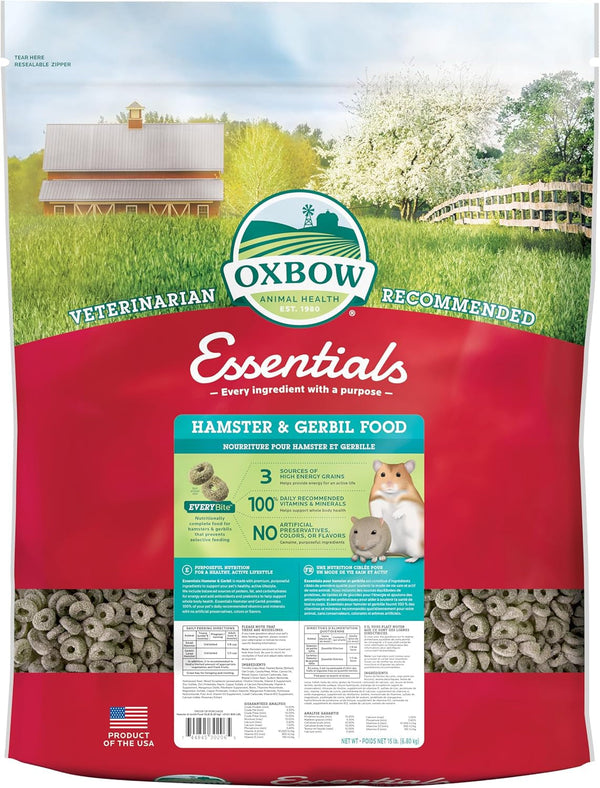 Oxbow Essentials Hamster Food & Gerbil Food, Hamster Pellets, USA, 15 Lb | High-Fiber Hamster Pellets, Gerbils & Dwarf Hamsters, Vitamin & Minerals, Complete Daily Diet, Prevents Selective Feeding1