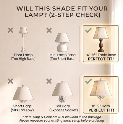 White Bell Lamp Shades Set of 2, 6.7" Top X 13" Bottom X 10" Height, Fabric Replacement Lampshades for Table Lamps, Spider Fitter Shades for Home Decoration in Living Room & Bedroom, Assembly Required7