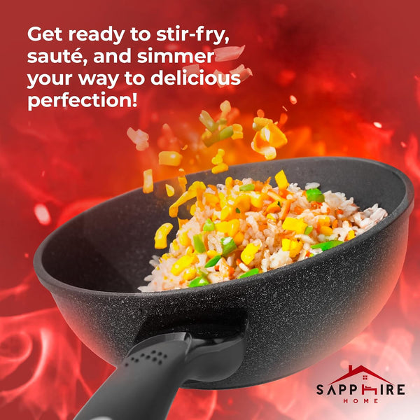 HOME N KITCHENWARE Nonstick Ceramic Wok, Frying Pan - Premium 9-Layered Cookware, Korean Marble-Coated - Easy to Clean Cast Aluminum - Induction Ready for Saute, Stir-Fry, Eggs, Fried Rice 12.5-Inch5