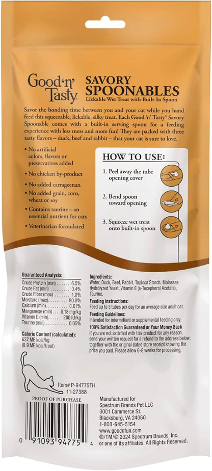 Good ‘N’ Tasty Savory Spoonables with Real Duck, Beef & Rabbit, 6 Count Tube, Triple Flavor Squeezable Lickable Wet Treats for Cats with Built-In Spoon for Less Mess3