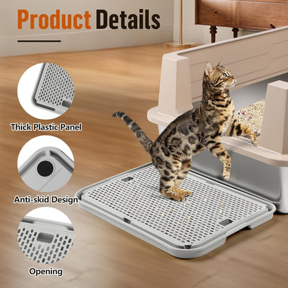 Large Cat Litter Box Step Mat, 16.5"X11.2" Cat Ramp Stairs, Cat Litter Catcher for Self-Cleaning Litter Box, Cats Pedal Step Stool Ideal for Kitten & Older Cats (Light Grey)4