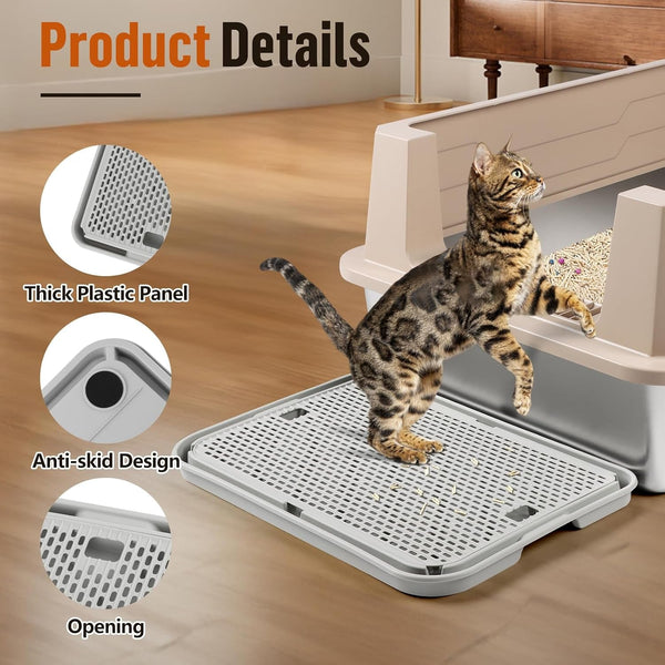Large Cat Litter Box Step Mat, 16.5"X11.2" Cat Ramp Stairs, Cat Litter Catcher for Self-Cleaning Litter Box, Cats Pedal Step Stool Ideal for Kitten & Older Cats (Light Grey)4