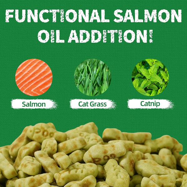 Just Try 14 OZ Cat Grass Treats for Indoor Cats Hairball Control | Salmon Flavor,Dental Care,Catnip for Cats,Crunchy Kitten Snacks,Training Biscuits2