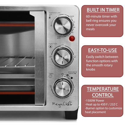 26.4 Quart French Door Multi-Function Stainless Steel Electric Toaster Oven with Temperature & Timer Control and Broil, Bake & Toast Functions6