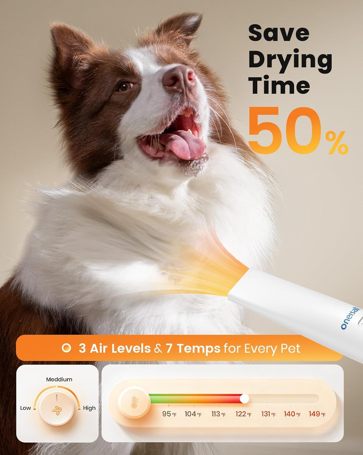 oneisall-8-in-1-dog-grooming-vacuum-dryer-for-shedding-drying-trimming-vacuum-blower-metal-blade-pet-clippers-adjustable-7-temp-3-air-levels-all-in-one-dog-grooming-kit-storage-bag