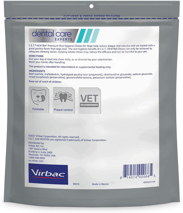 Virbac C.E.T. Hextra Premium Oral Hygiene Chews for Dogs, Medium | Rawhide Dog Dental Chews, Long Lasting Dog Chews, Beefhide Rawhide Chews Reduces Plaque and Tartar2