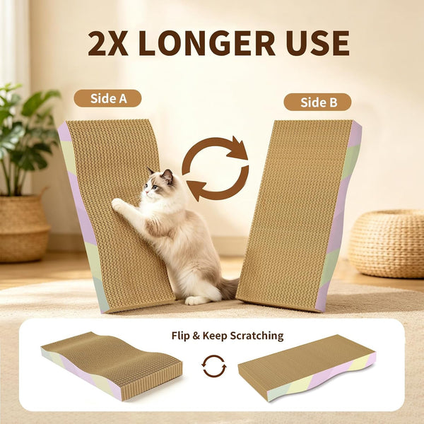 Cat Scratching Board 2-Pack, Reversible Cat Scratcher Pad, Large | Odor-Free,Double-Sided Use,Wave Shape,Sturdy,Extra Large,Custom Corrugated Board,2 Count,Cat Toys4