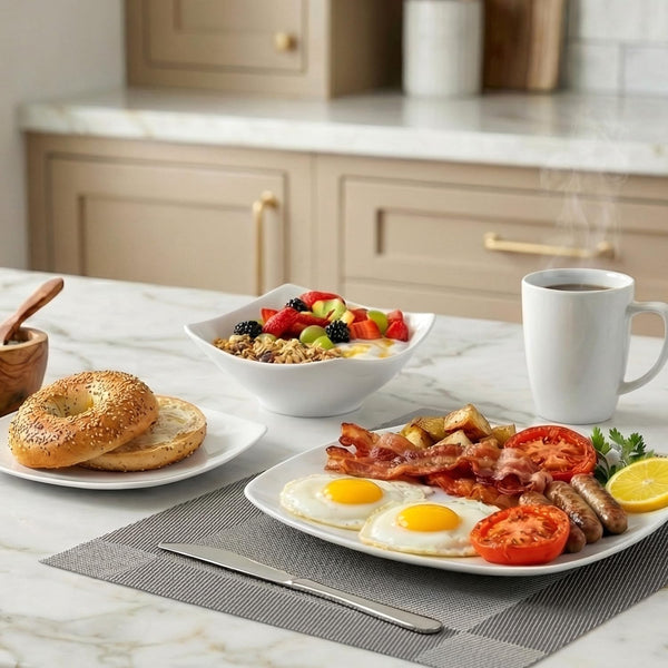 Luna Plates and Bowls Sets, 16 Piece Modern Porcelain Dish Set for 4, Chip and Scratch Resistant Square Dinnerware Set, Microwave and Dishwasher Safe, Pearl White6