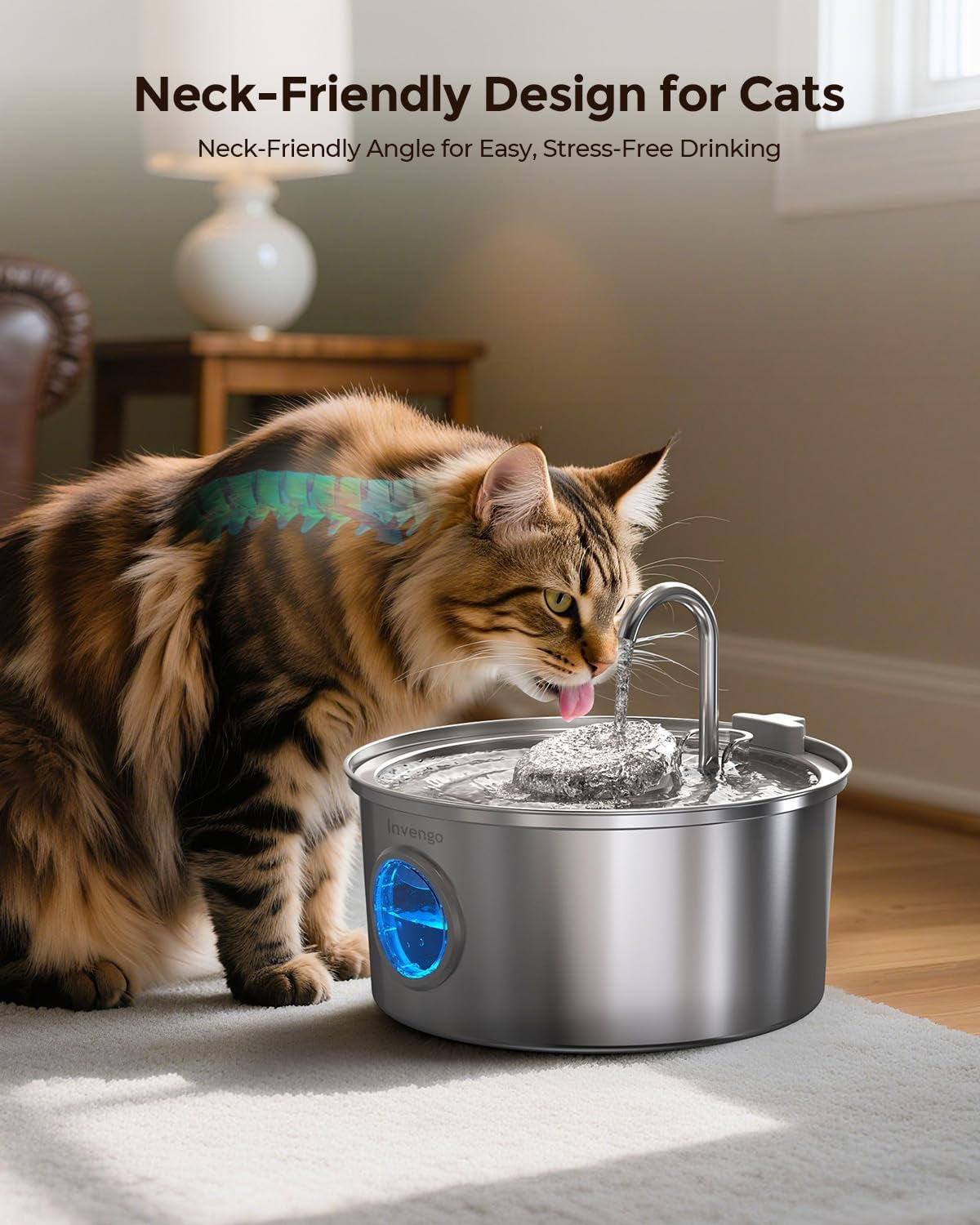 invengo-cat-water-fountain-stainless-steel-108oz-3-2l-pet-fountain-with-large-water-level-window-ultra-quiet-automatic-cat-water-dispenser-for-cats-and-dogs-2-flow-modes-splash-proof-design