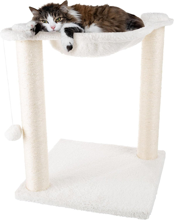 19-Inch Cat Scratching Post with Hammock ? Sisal Fabric and Carpet Small Cat Tree, Hanging Ball Toy for Adult Cats and Kittens by PETMAKER (White)1