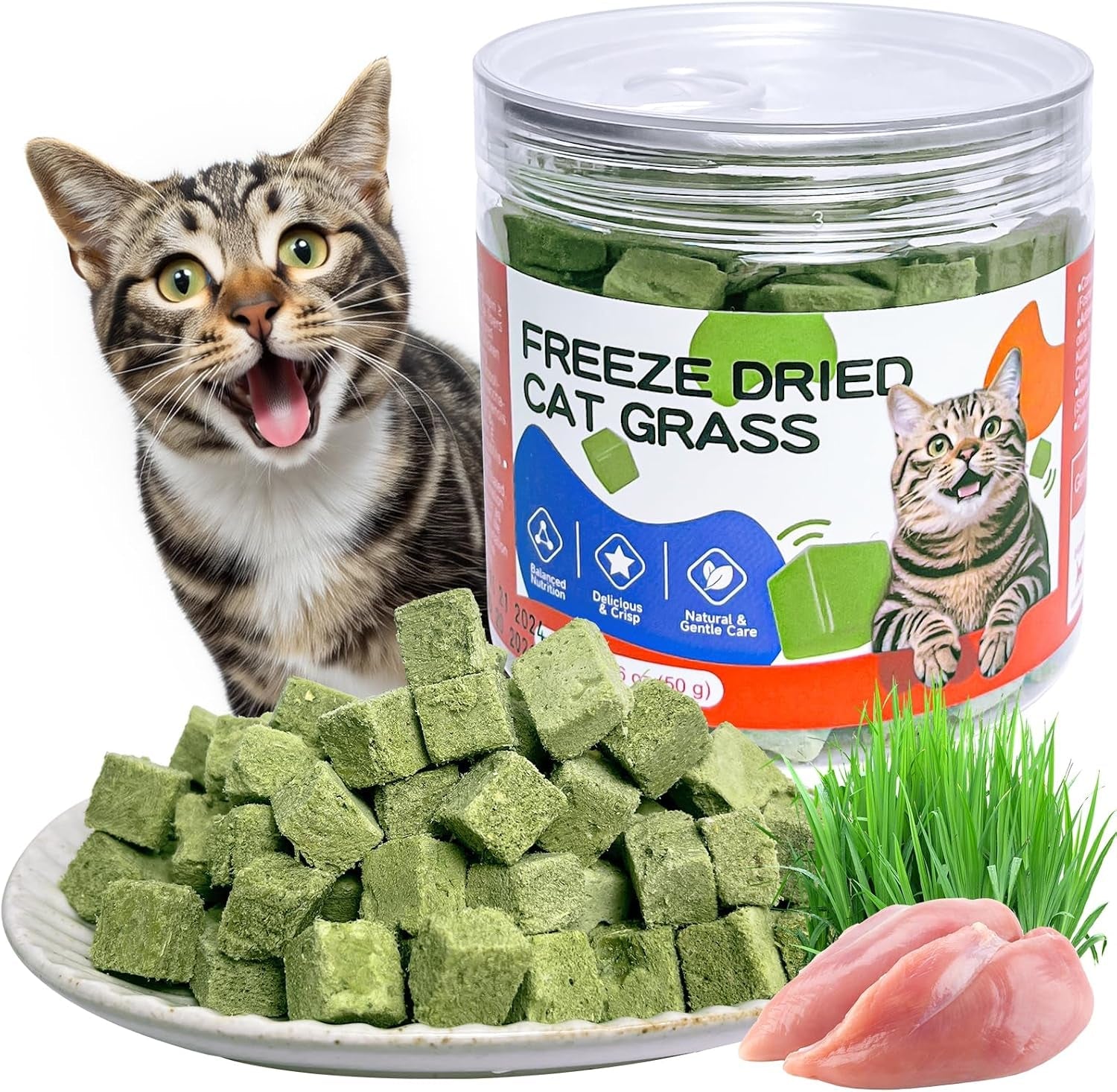 freeze-dried-cat-grass-treats-with-premium-gourmet-blend-natural-hairball-control-gut-health-support-for-cats-chicken-breast-formula-1-76-oz