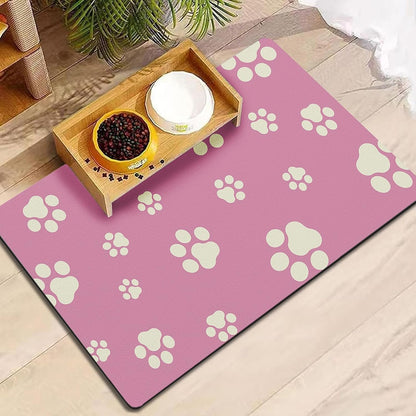 Dog Food Mat for Food and Water, Absorbent Pet Feeding Non-Slip Backing Cat Dog Bowl Mat No Stains Quick Dry Placemat with Footprints for Messy Brown,20"×12"13