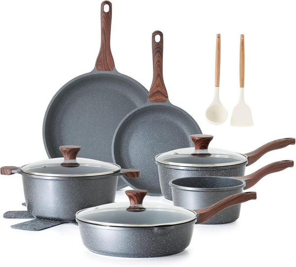 16Pcs Pots and Pans Set Non Stick, Granite Cookware Set PFOA Free | Induction Compatible, Even & Fast Heating, Easy to Clean, Durable, Healthy Kitchen Cooking Set Nonstick, Stay-Cool Handles1