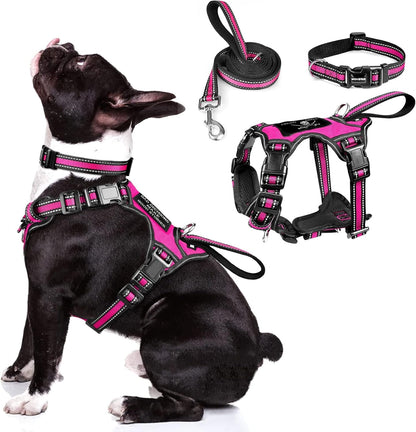 WINSEE Pet Harness Collar and Leash Set, All-In-One Reflective Dog Harness No Pull with Adjustable Buckles for Puppies, Small, Medium, Large, and Extra-Large Dogs (Large, Pink)27
