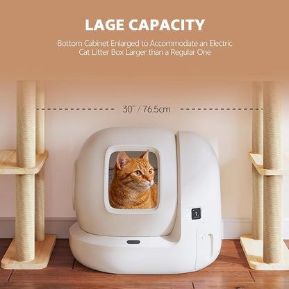 Wood Cat Tree for Automatic Litter Box, 5 Tier Cat Tower, 74 Inch | Tall Cats Tree for Indoor Cats Large Adult, Solid Wood Cat Furniture for Self Cleaning Litter Box, W/Scratching Post, House3