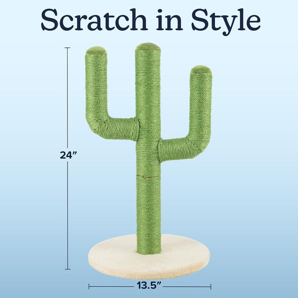 24” Tall Cat Scratching Post - Vertical Cactus Scratch Post for Indoor Cats - 360 Degree Jute Rope-Covered Kitten Scratcher with 3 Branches and Sturdy Base by PETMAKER (Green)2