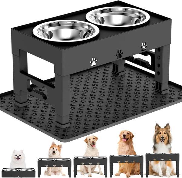 Elevated Dog Bowls with 2 Stainless Steel Bowls, 5-Height Adjustable Stand (3.1", 9" to 12"), for Improved Digestion & Neck Support, Easy Clean, Non-Slip Base Raised Feeder for Medium Large Dogs13