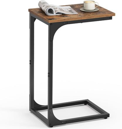 VASAGLE C-Shaped End Table, Small Sofa Side Table with Metal Frame | for Couch, Living Room, Bedroom, Bedside, Rustic Brown and Black, BARNET Collection ULET350B011