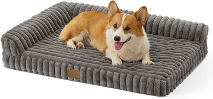 COZY KISS Ultra Soft Faux Rabbit Fur Dog Bed for Medium Dogs – 36"X27" Orthopedic Foam Couch, Removable Washable Cover & Waterproof Lining, Cream20