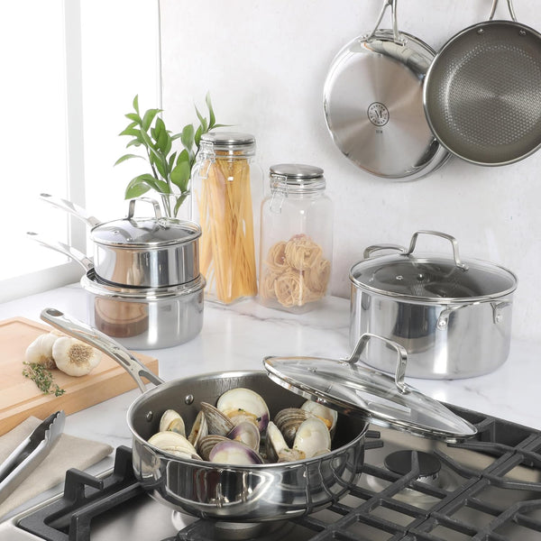 Badgley Hybrid Nonstick 10 Piece Triply Stainless Steel Pots and Pans Non-Toxic Kitchen Cookware Set - Laser Etched Perfect Sear Nonstick W/Stay Cool Handle Dishwasher & Induction Safe7