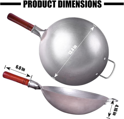 13.4" Carbon Steel Wok Traditional Hand Hammered round Bottom Wok | Chinese Woks Pan with 8 Pcs Cookware Accessories for Gas Stovetops, Open Fire, BBQ, Camping2