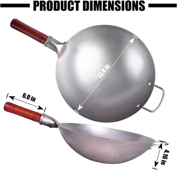 13.4" Carbon Steel Wok Traditional Hand Hammered round Bottom Wok | Chinese Woks Pan with 8 Pcs Cookware Accessories for Gas Stovetops, Open Fire, BBQ, Camping2