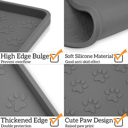 Ptlom Pet Placemat for Dog and Cat, Mat for Prevent Food and Water Overflow, Suitable for Small, Medium and Big Pet, 18" 12", Grey, Silicone4