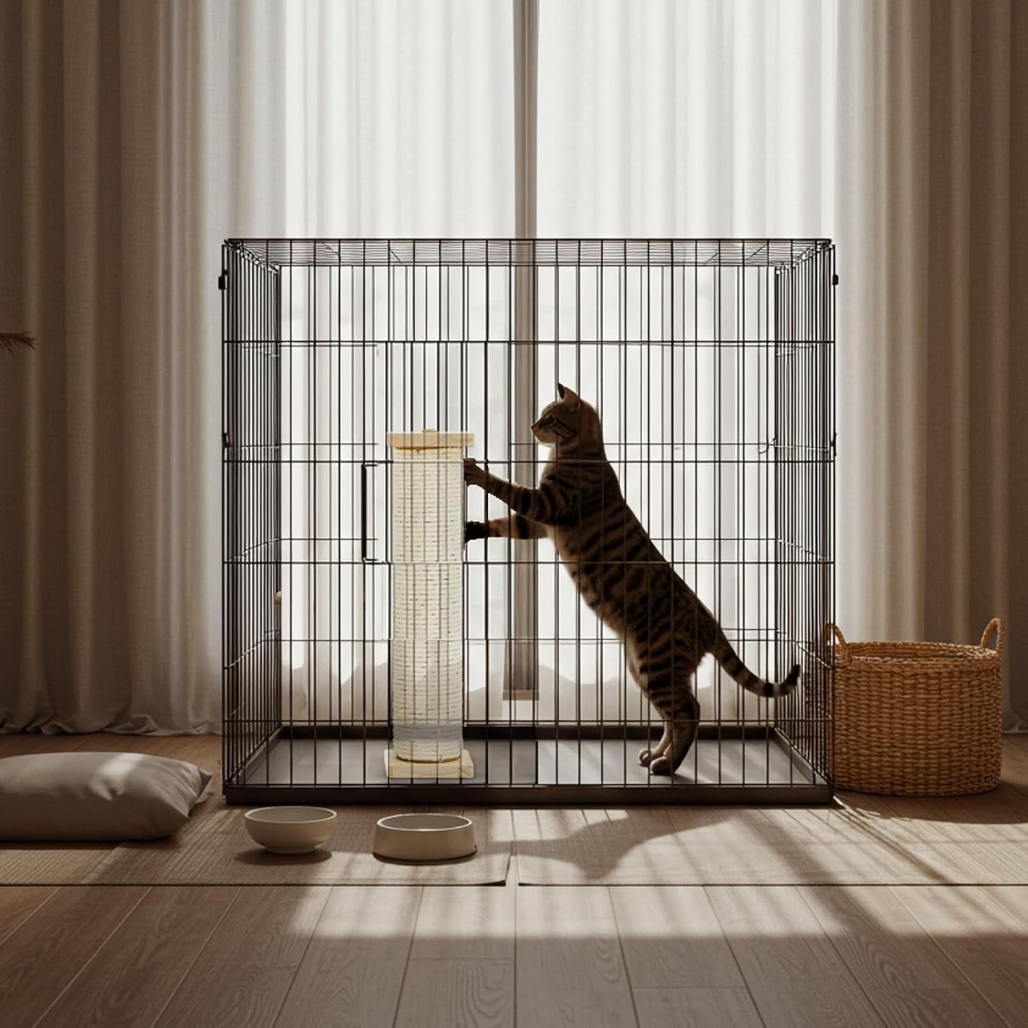 aliceset-3-pack-cat-scratching-post-for-crate-cage-13-inch-wooden-sisal-cage-mounted-scratching-post-with-self-groomer-and-massager-for-grinding-claws-and-climbing