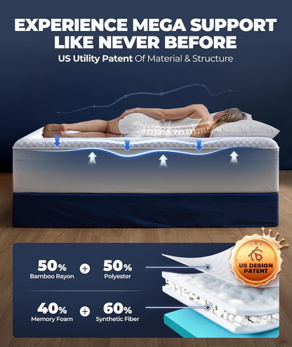 5 Inch Mega Support Memory Foam Queen Mattress Topper for Pressure Relief, Dual Layer 2.5" Pillow Top Mattress Topper Queen plus 2.5" Cooling Gel Infused Memory Foam Mattress Pad3