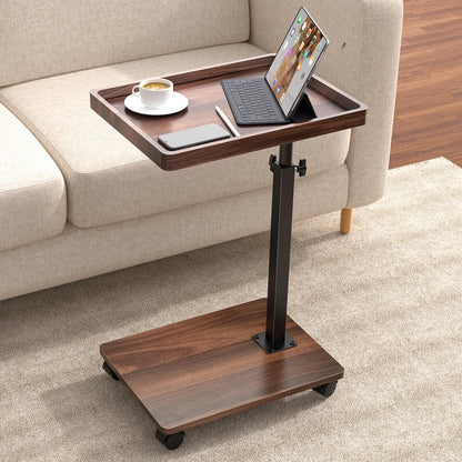 C Table End Table Adjustable Height, 360°Swivel TV Tray Table for Small Spaces, Couch Tables That Slide Under, C Shaped Side Tables Living Room and Bedroom for Sofa, Bed,Chair, Snack (1, Walnut Brown)1