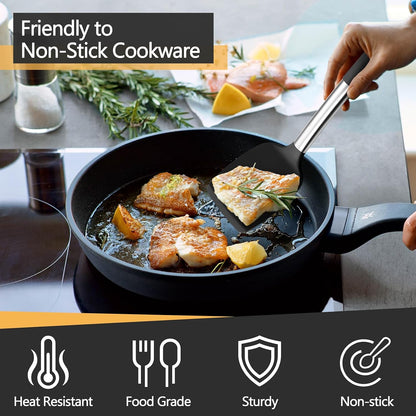 Black Kitchen Cooking Utensil Set of 4, Slicone Head & Steel Body | Silicone Solid Spatulas Slotted Spoons Turners for Non-Stick Cookware Flipping Mixing, Heat-Proof5