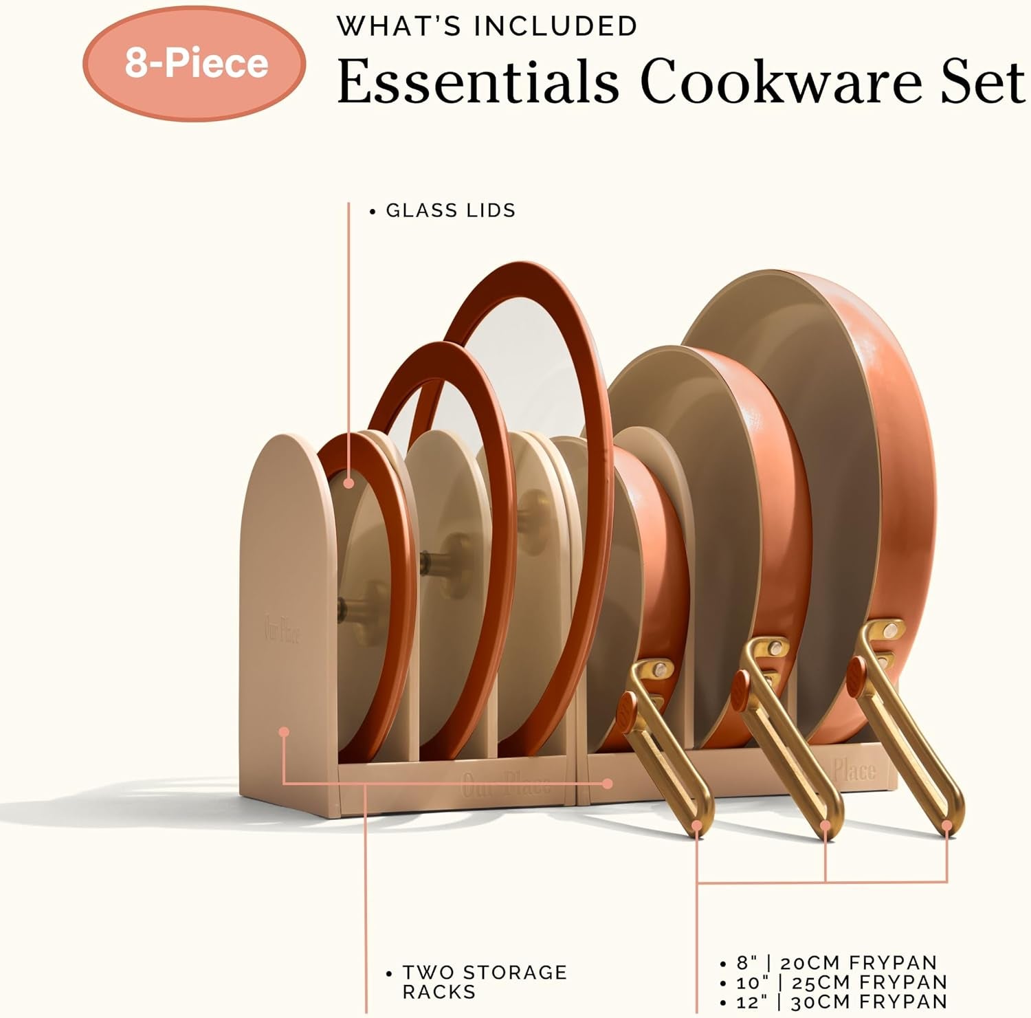 our-place-essentials-complete-cookware-set-8-piece-ceramic-fry-pan-set-ceramic-pan-trio-modular-storage-rack-included-thermakind-nonstick-all-cooktop-compatible-oven-safe-up-to-450-f