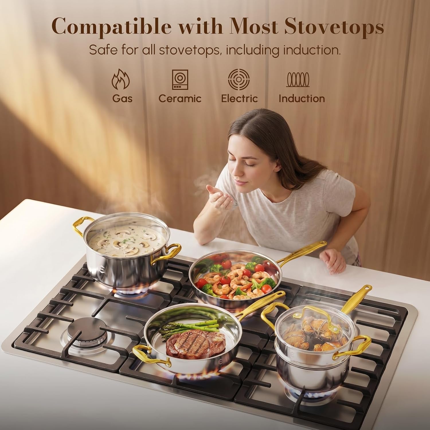 stainless-steel-cookware-set-tri-ply-pots-and-pans-set-26-piece-kitchen-cooking-utensils-set-with-lids-gold-grip-handles-induction-oven-non-toxic-dishwasher-safe-professional-chef-quality