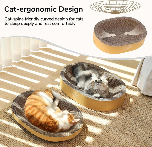 FUKUMARU 3PCS Cardboard Cat Scratcher Bed, Durable Oval Cat Scratch Pads | round Cats Scratching Board Set, Large Scratcher Box for Indoor Cats, Kitten Scratcher Bowl, Couch Sofa Furniture Protector3