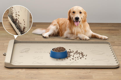 Dog Food Mat 36"X24" - Silicone Dog Mat for Food and Water Large Pet Feeding Mats with Residue Collection Pocket - Waterproof Dog Cat Bowl Mat with High Edges to Prevent Water Food Spills (Gray)12