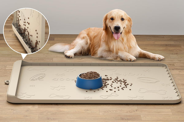 Dog Food Mat 36"X24" - Silicone Dog Mat for Food and Water Large Pet Feeding Mats with Residue Collection Pocket - Waterproof Dog Cat Bowl Mat with High Edges to Prevent Water Food Spills (Gray)12