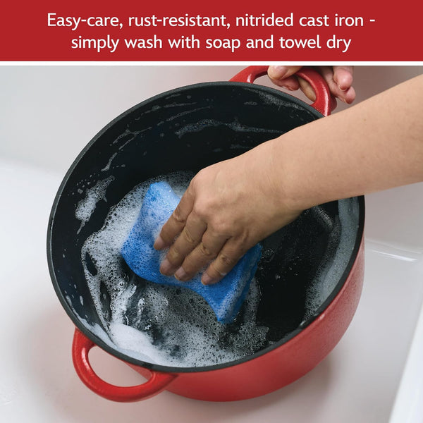 Disney Bon Voyage Pre-Seasoned Cast Iron Dutch Oven/Casserole Pan with Lid, Suitable for All Stovetops, Including Induction, 4.75 Quart - Red4