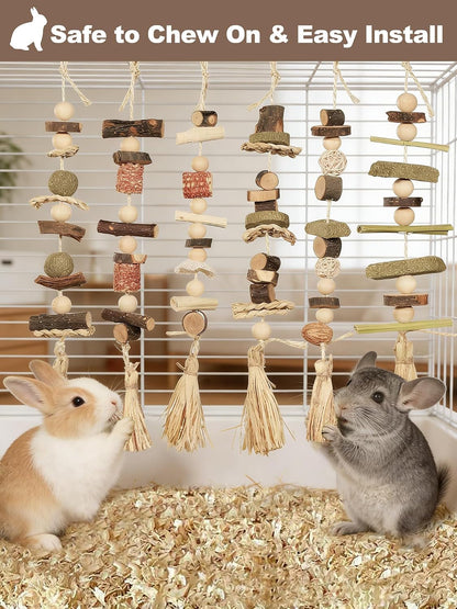 6PCS Hanging Bunny Chew Toys, Natural Apple Wood Rabbit Chews | Teeth Grinding & Dental Health, Small Animal Wooden Cage Toy for Guinea Pigs, Hamsters, Chinchillas, Ferrets, Rats, Gerbils5