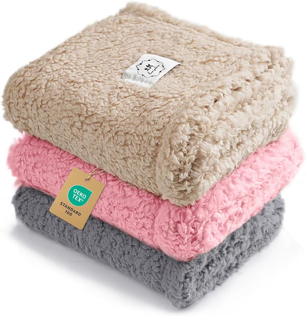 1 Pack 3 Calming Blankets Fluffy Premium Fleece Pet Blanket Soft Sherpa Throw for Dog Puppy Cat Beige Small (23" X16'')17