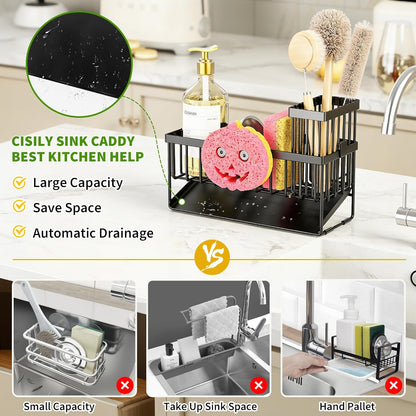 Sponge Holder for Kitchen Sink, Smiley Face Sink Caddy with Removable Brush Holder,Self-Draining Sponge Caddy for Sponge,Soap,Dish Brush,Scrubber,Kitchen Essentials and Gadgets2