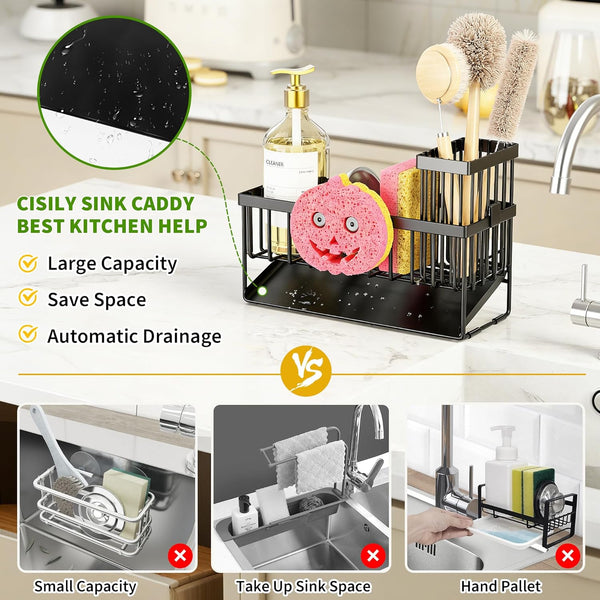 Sponge Holder for Kitchen Sink, Smiley Face Sink Caddy with Removable Brush Holder,Self-Draining Sponge Caddy for Sponge,Soap,Dish Brush,Scrubber,Kitchen Essentials and Gadgets2