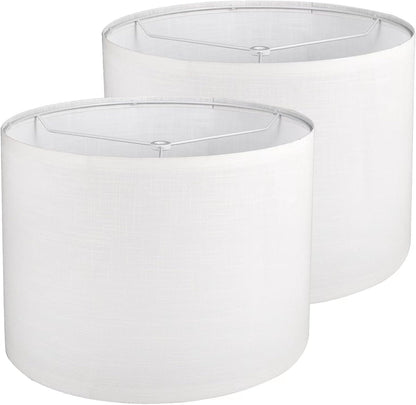 Drum Lamp Shades Set of 2, White Line Lamp Shades for Table Lamps Floor Lamp, 13" Top X 13" Bottom X 10" High Large Fabric Lamp Shades, Easy Assembly Replacement Lampshades1