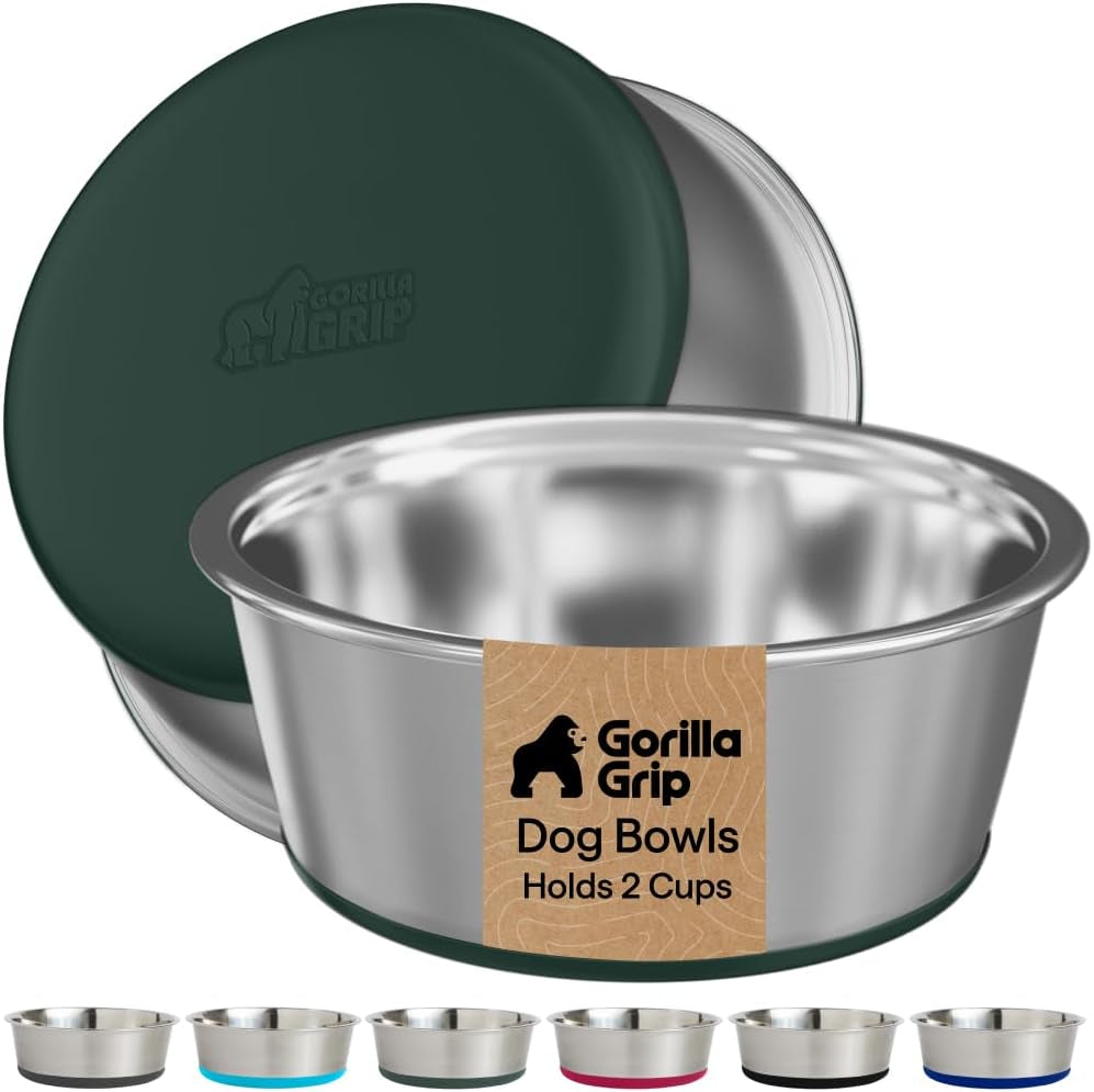 gorilla-grip-dog-bowls-food-grade-304-stainless-steel-holds-2-us-cups-each-16-fl-oz-food-and-water-bowl-for-feeding-dogs-and-cats-dishwasher-safe-rust-resistant-bpa-free-rubber-base-2-set-black