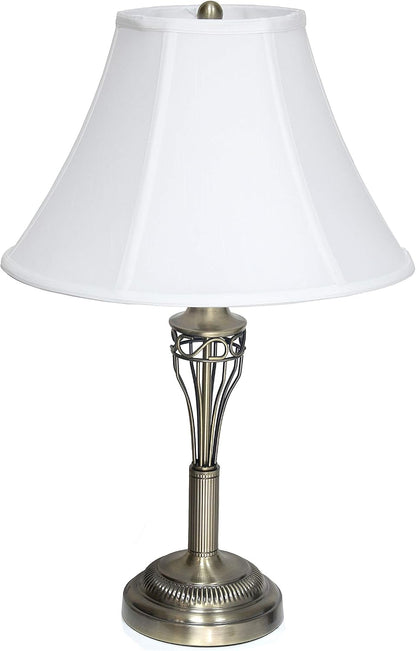 LC1001-ABS Antique Brass Three Pack Lamp Set (2 Table Lamps, 1 Floor Lamp) with Fabric White Bell Shaped Shades3