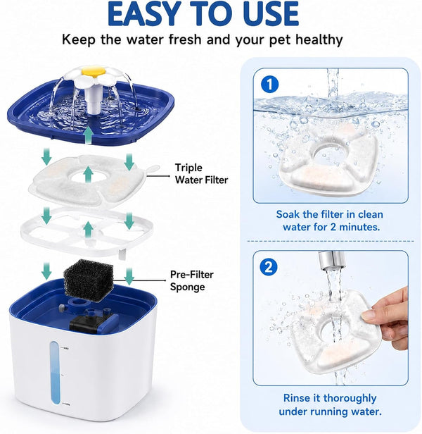 12Pcs Cat Fountain Filter for Veken Water Fountain Filters with 95Oz/2.8L 67Oz/2L 135Oz/4L Cat Water Fountain Dispenser Triple Filtration Cat Water Fountain Filter for Pets4